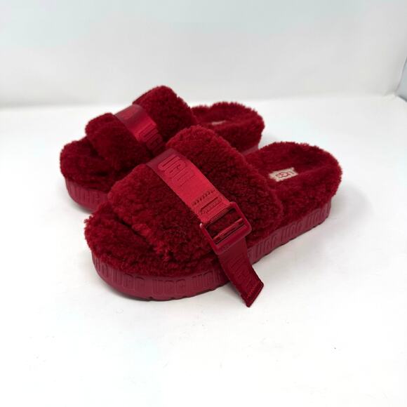 UGG Fluffita Platform Slide Slippers Womens 6 Red Shearling Fuzzy - Picture 1 of 8